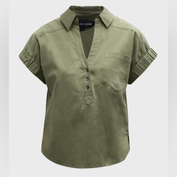 VERONICA BEARD Almera Collared Popover Blouse in Green Size Small NWT - Picture 5 of 12